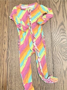 Gigi and Max Bamboo Zip Pink Orange Striped 12-18 Months "Amanda" RUFFLE BUTT TT